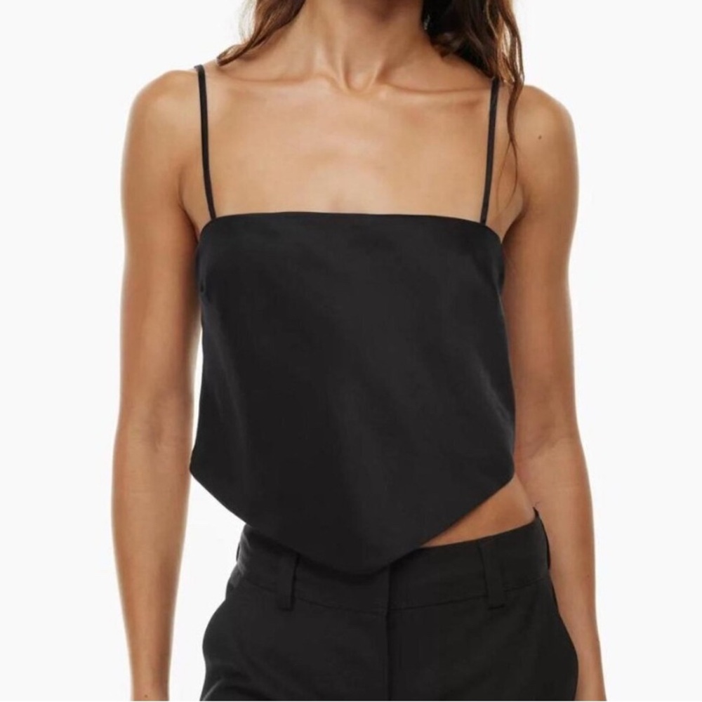 Aritzia Black Satin Tie Back Top